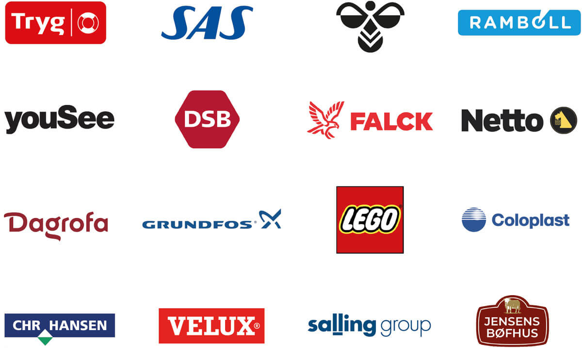 Logoer hos nogle af de største danske virksomheder